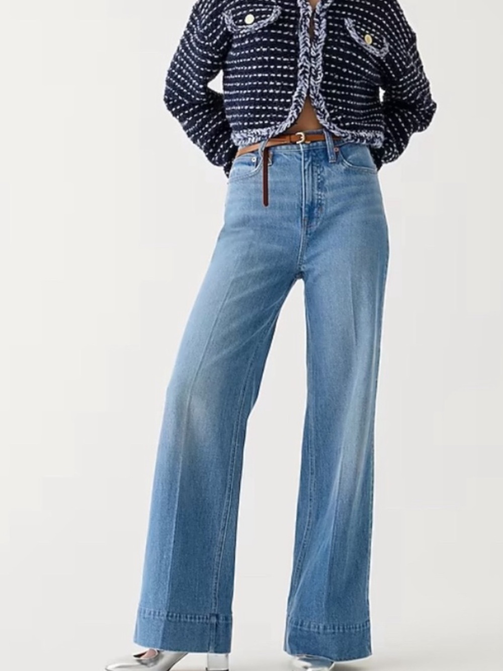 J Crew Re-Imagined Soft Flowy Elastic Waist Blue Jeans Trousers Size 28 Cotton